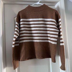 Stripe Camel Funnel Neck Sweater